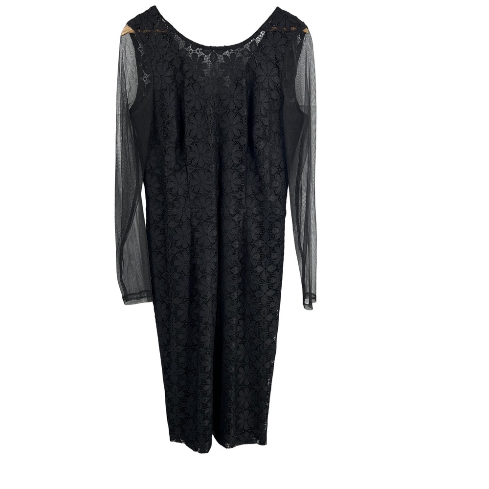 Long Tall Sally Black Lace Mesh Sleeve Sheath Dress Women's Size 12